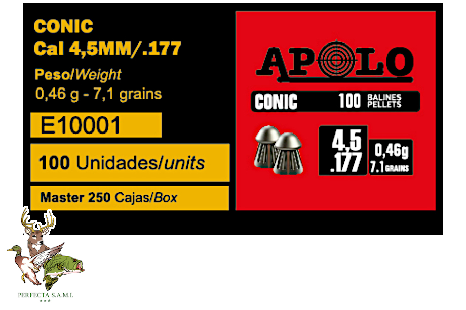 Balines Aire Comprimido Apolo 4.5MM Conico Cart x100 E10001. Perfecta S.A.M.I. - Asuncion - Paraguay
