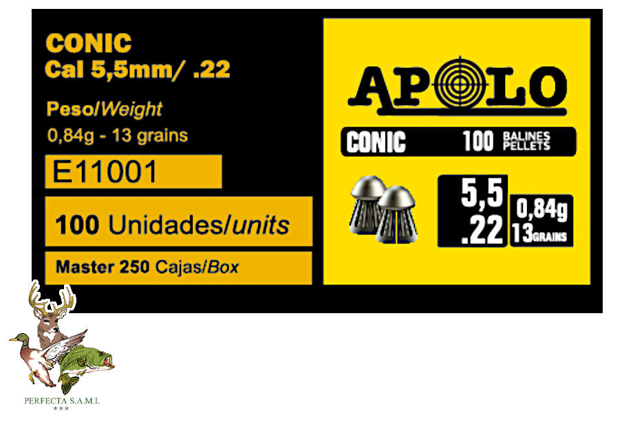 Balines Aire Comprimido Apolo 5.5MM Conico Carton x100 M.E11001. Perfecta S.A.M.I. - Asuncion - Paraguay